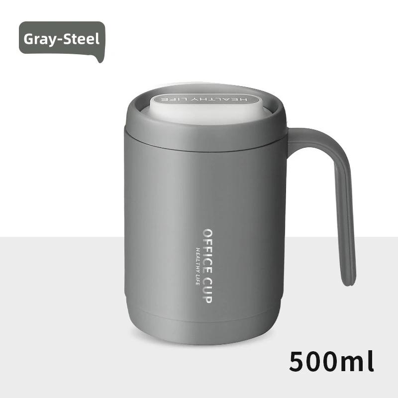 Copo de Café de Camada Dupla 500ml Aço Inoxidável 304 Revestimento Interno Copo Portátil para Água Potável com Tampa Comutável Caneca de Café para Escritório