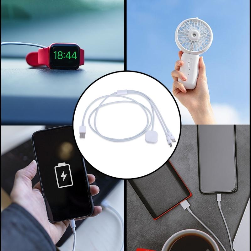 3 In 1 Fast Charging Cable Cord For Watch Smartphones MicroUSB Type C Charger Cable Magnetic Watch Charging Dock