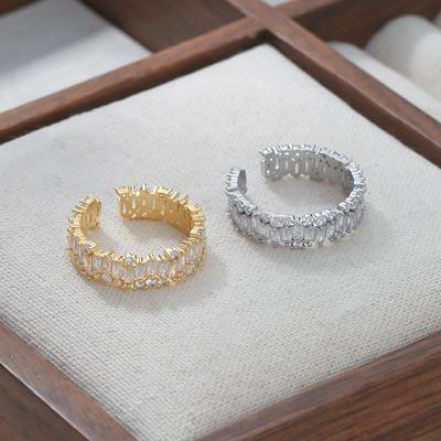 New  Light Luxury Copper Full Zircon Adjustable Ring for Women's Banquet Wear Collection Jewelry 2024