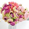 Small Tea Rose Lotus Bunch Fake Flower Simulation Artificial Camellia Hand Bouquet Decorative Ornament Wedding Photo Props