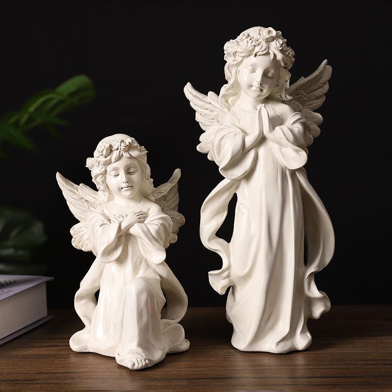 Nordic Praying Angel Resin Figurine - Cute Angel Girl Desktop and Foyer Decor