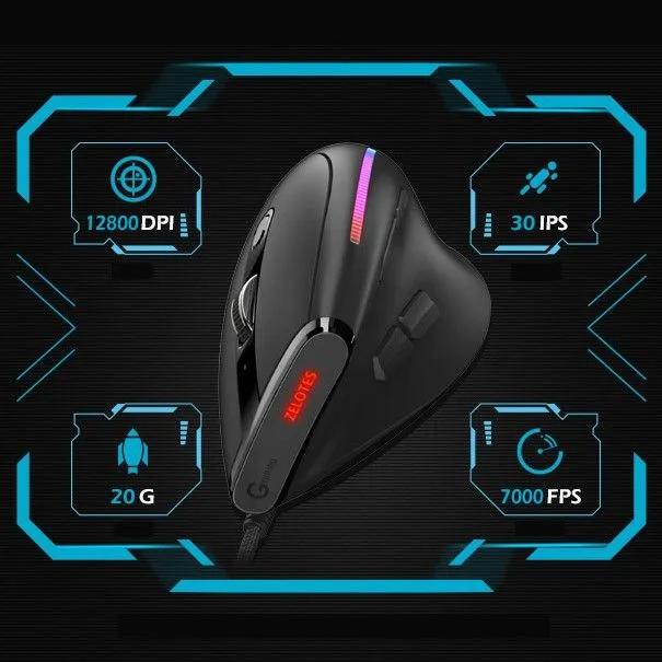 Xiaomi Gaming mouse wired T-50, gaming optical ergonomic mouse with RGB backlight, up to 12800 DPI, programmable keys, black