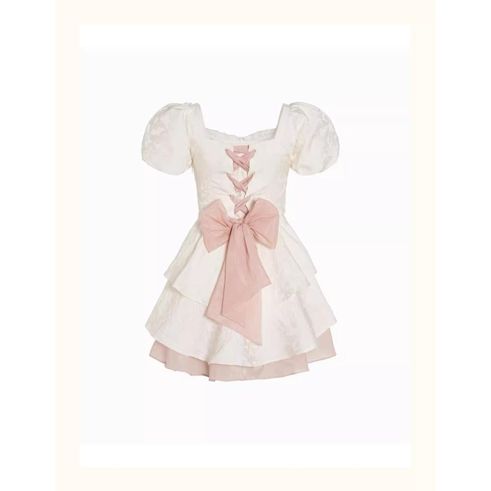 

Летний ветер талия торт юбка цветочный оборчатый край пышное короткое платье платье женщины XL- (recommended 110-60kg)