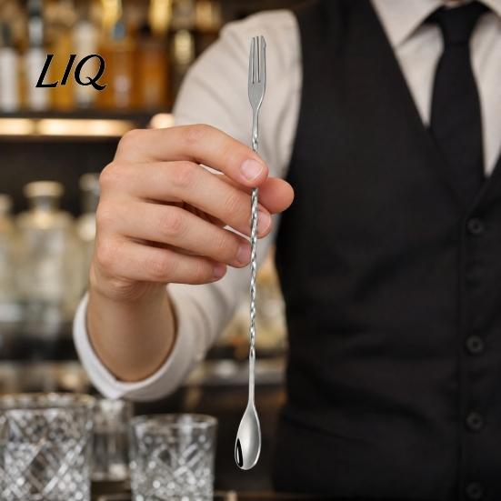 Stainless Steel Stirring Spoon Dual Head Bar Spoon, Cocktail Mixing Stirrers with Long Handle, Multi Use Tool Drink Trident Tip for Coffee Drinks