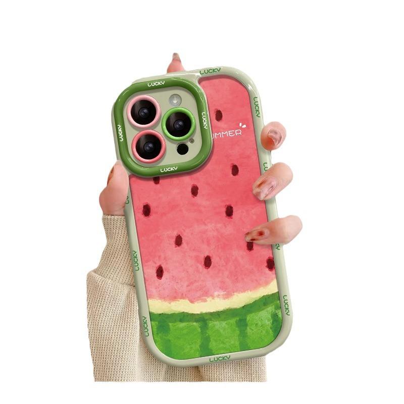 Applicable to Apple 15 mobile phone case iphone14pro summer watermelon 13 silicone anti-drop 16/17 all-inclusive 12 fine holes