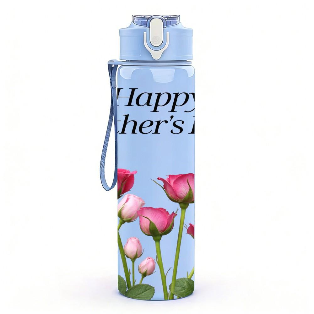 1PC Happy Mothers Day Red Rose Print 750ml Color Plastic Sports Water Bottle Leakproof Flip Straw Lid Suitable for Sports Office Home Use
