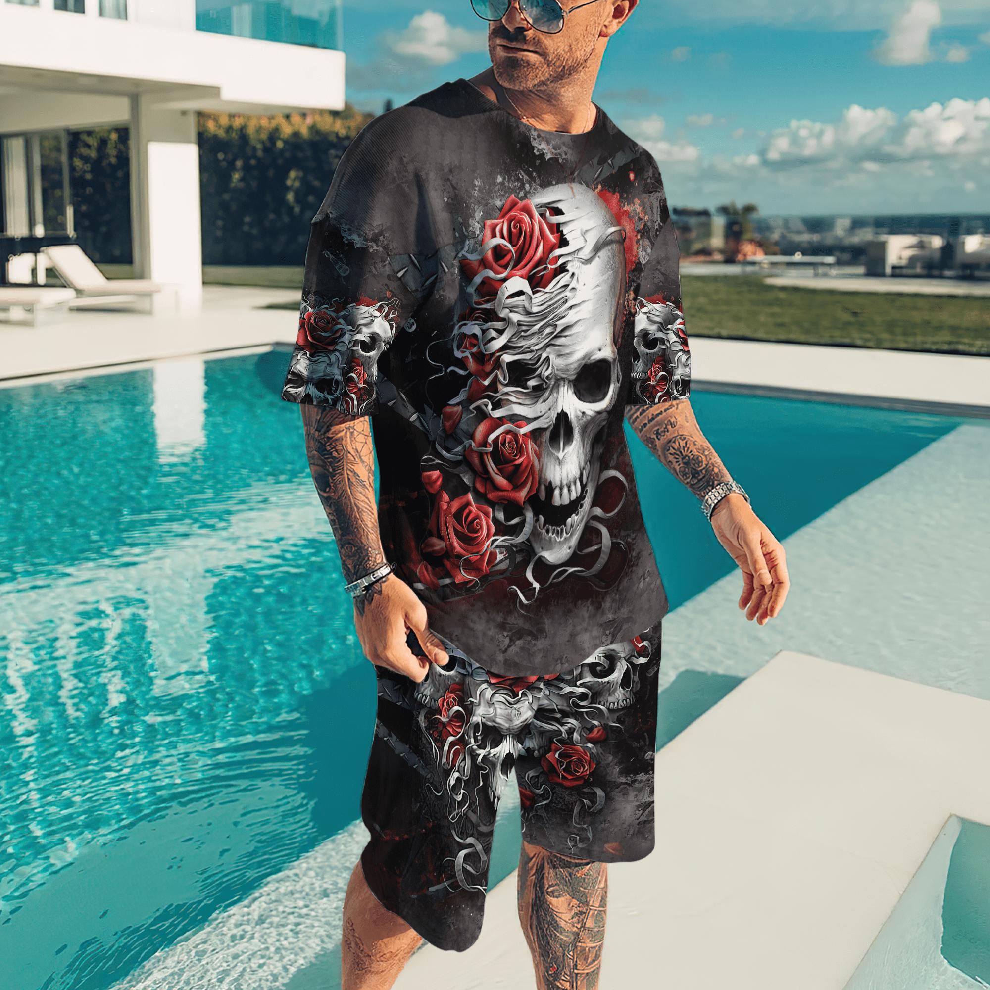 Summer Men s 3D Printed Skull Series Sports Suit Fashion Versatile Trend Casual S