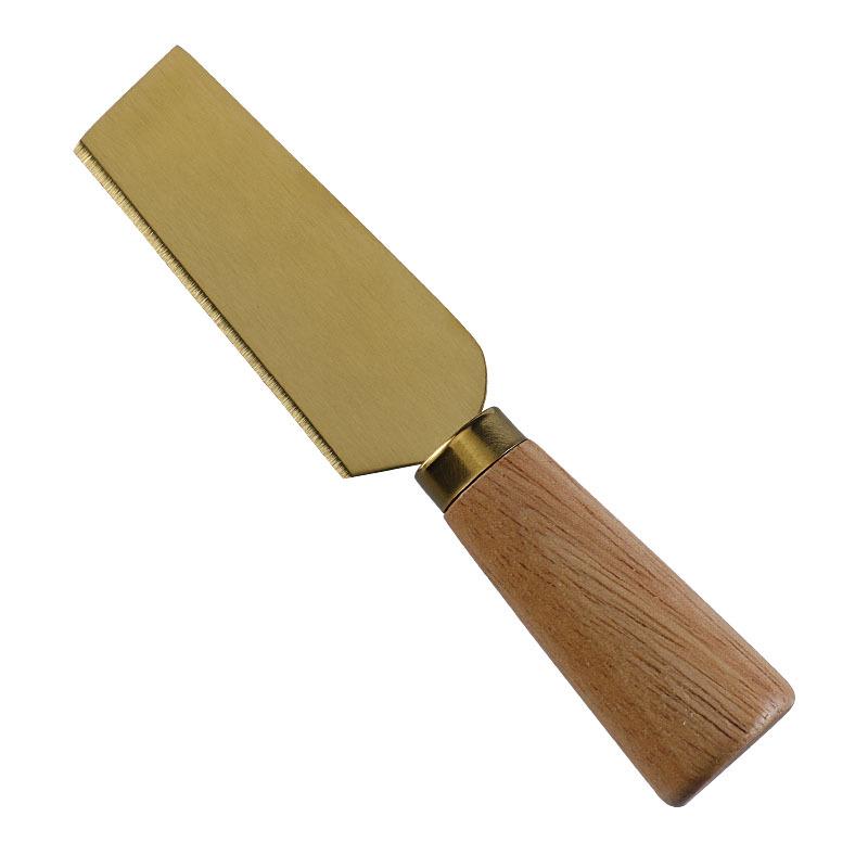 Stainless Steel Gold Cheese Knife Set with Fork and Rubberwood Handles