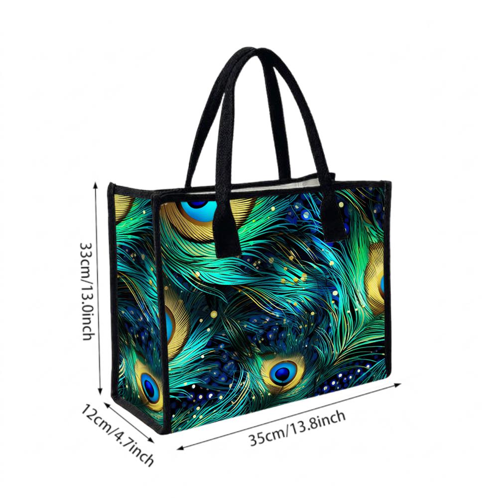 Peacock Feather Pattern Tote Bag Fashion Large Capacity Casual Daily Handbag for Ladies Outdoor Shopping Use