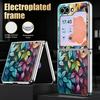 Flowers Leaves Print Case For Samsung Z Flip 8 7 6 5 Luxury Plating Leather Skin Folding Phone Cover For Galaxy Z Flip8 Flip7 Flip6