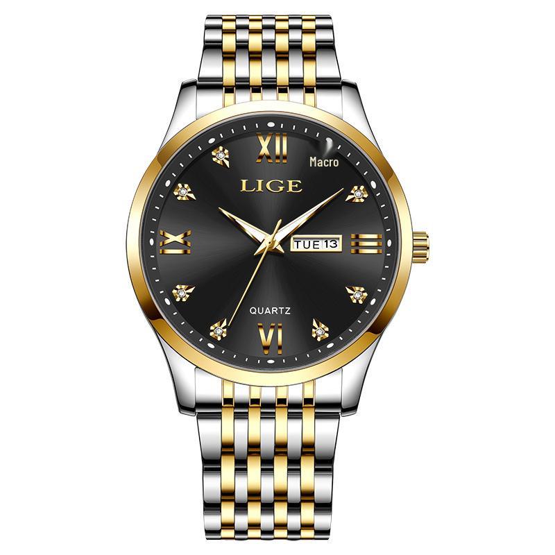LIGE Men s Large Dial Quartz Watch - Waterproof Luminous with Double Calendar and Steel Strap