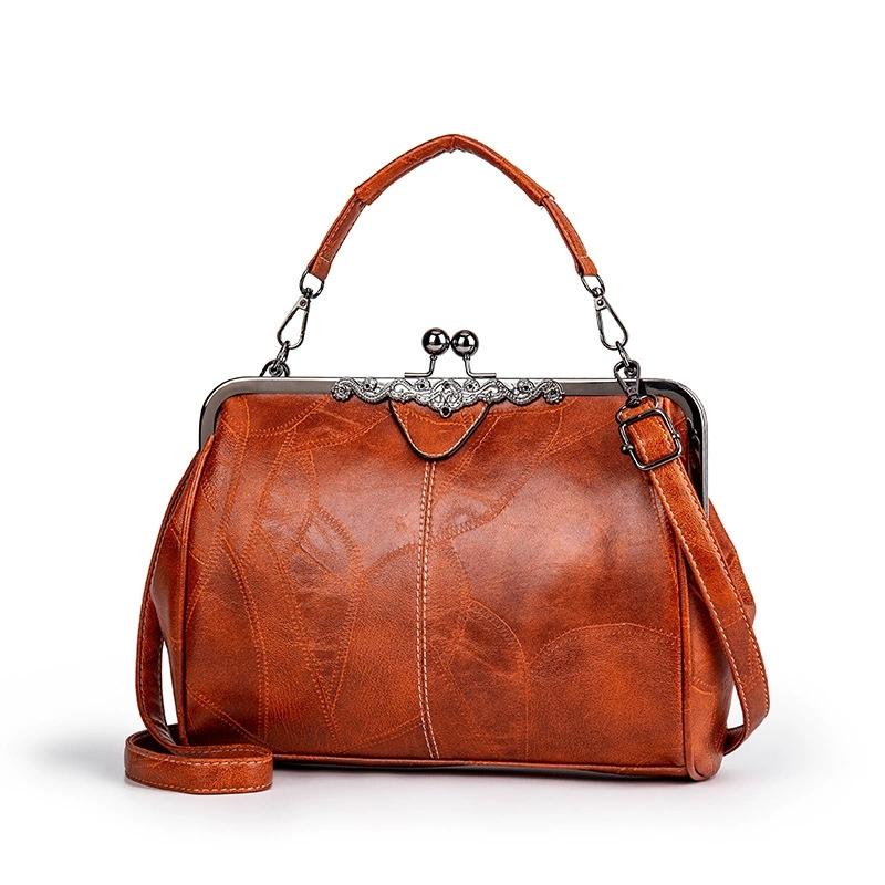 Bolsos Cruzados para Mujer de Diseño Retro Clásico Bolso de Mano de Cuero Bolso de Hombro con Clip Bolso Tote Vintage Engrosado de Moda