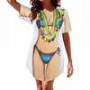 Women's Short Sleeve Printed Beach Cover-Up Shirt, Cute One-Piece Bikini Cover-Up