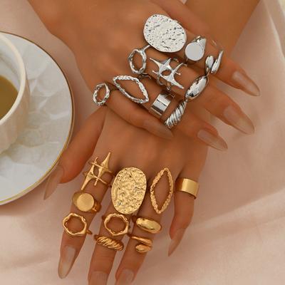 Bijoux de style nouveau, ensemble de bagues géométriques en métal plaqué or 18k de niche, bague ouverte.