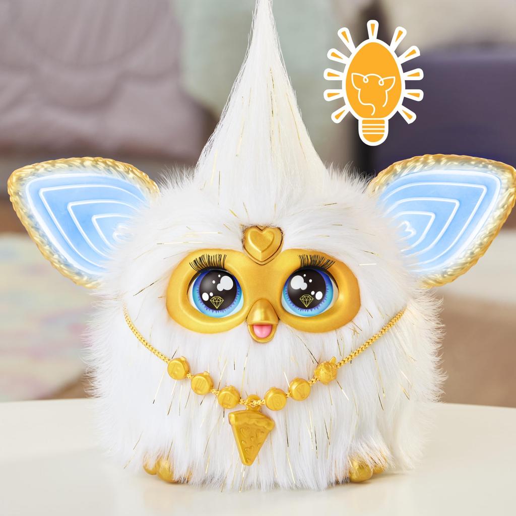 Hasbro Furby White Gold Interactive Toy for Boys and Girls Ages with Fashion Animatronic Motorized Plush Toy for Japanese and Furby Authentic &