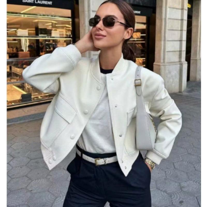 Spring and Autumn New Style Stand-up Collar Big Pocket Women's Jacket, Fashionable and Simple Commuter All-match Jacket