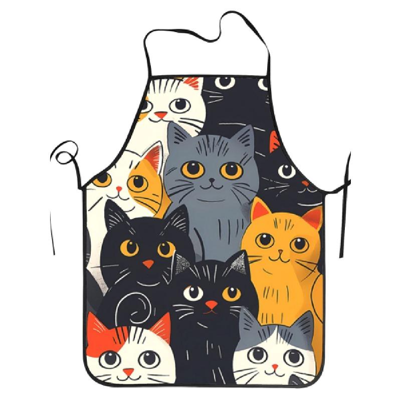 1pc Cat Pattern Print Apron, Adult Sleeveless Apron, Home Cooking Kitchen Apparel, Kitchen Accessories, Durable Kitchen Apron, Suitable for Kitchen Co