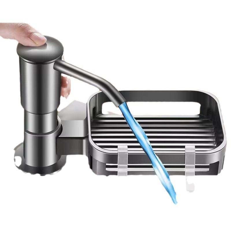 Presse d'évier en acier inoxydable avec distributeur de savon, tube d'extension pour détergent et filtre pour aquarium.