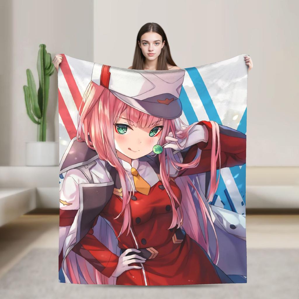 Zero Two 002 DARLING In The FRANXX Fuzzy Blankets Sexy Girl Creative Throw Blanket for Home 125*100cm Lightweight