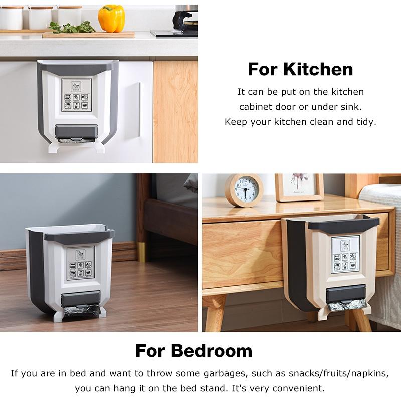 Wall-Mounted Folding Trash Can Kitchen Cabinet Door Hanging Trash Can Bathroom Trash Storage Rack Car Folding Trash Can Trash Storage Tool