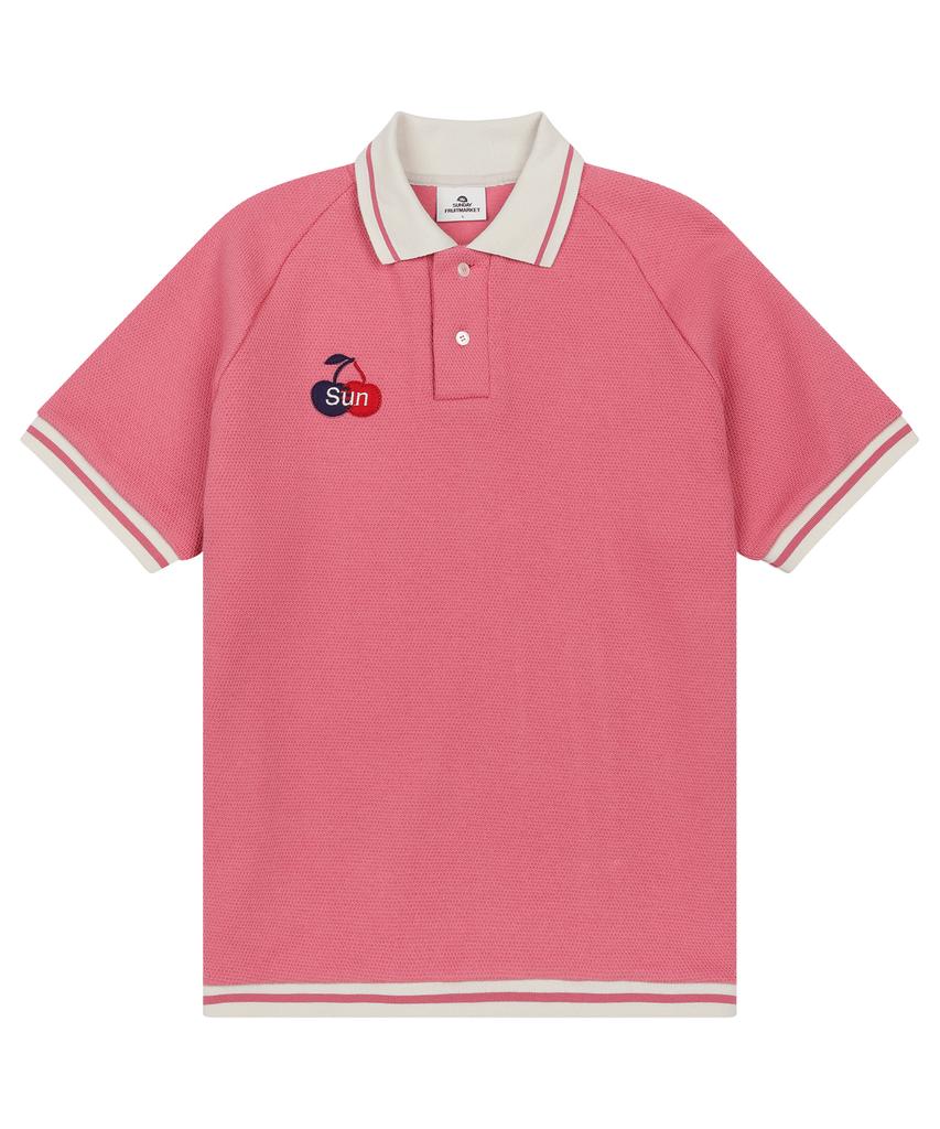 SUNDAY FRUIT MARKET W) Cherry Waffle Collar Tee Pink