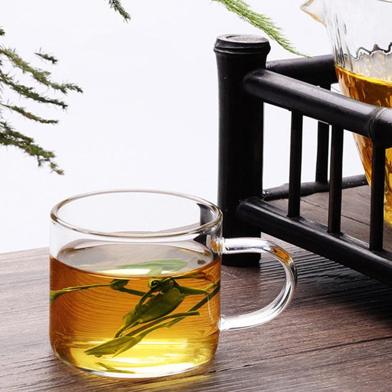 80ml 4pcs Set Classic Tea Mug with Handle Drinking Utensils Transparent Heat Resistant Tea Water Cups Household Wheat Beer Glass