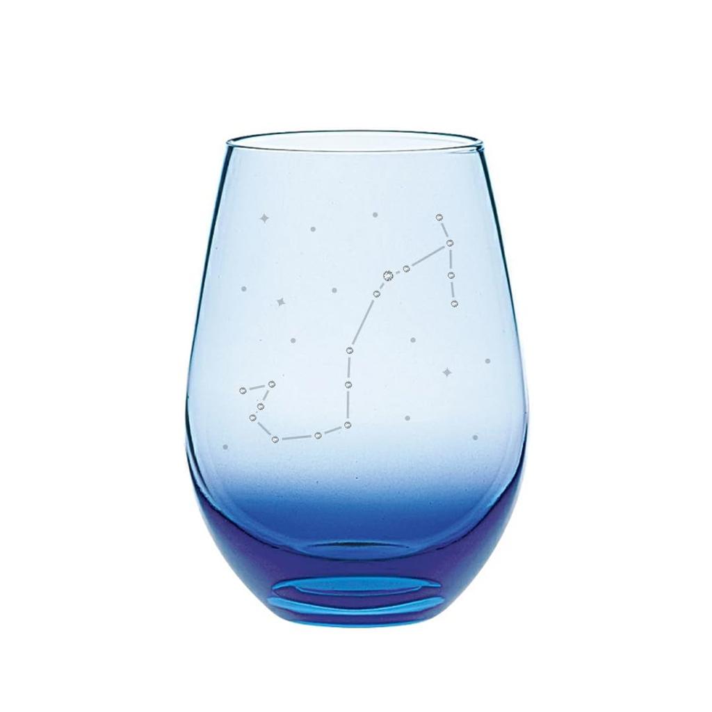 Sparkling rhinestone tumbler glass featuring the 12 constellations of the Zodiac - Scorpio. Choose from three colors (blue).