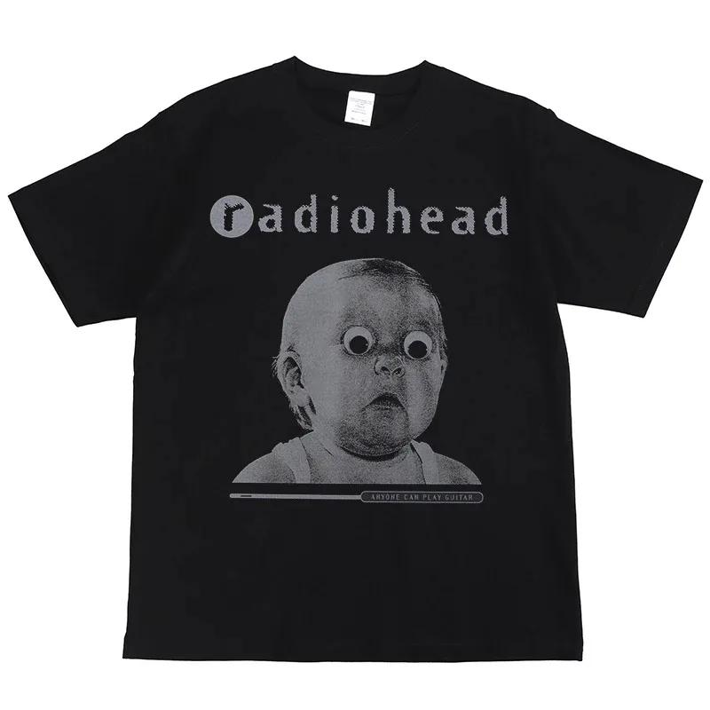 New Arrival Radiohead Print American Street Hip Hop Vintage Black Short Sleeve TShirt Unisex Women Men Streetwear Top