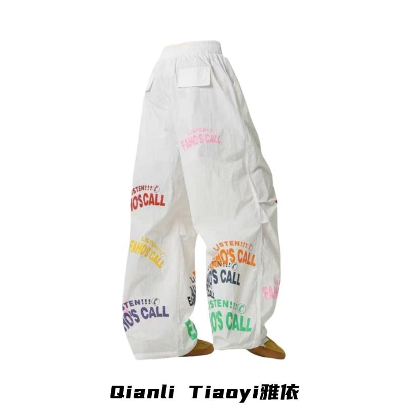 

Винтажные брюки парашютисты с принтом букв женские мужские весенне-летние свободные простые повседневные брюки на кулиске широкие брюки 2XL белый
