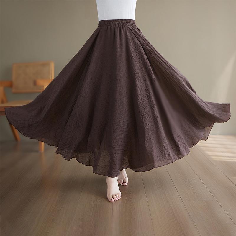 Plus Size Cotton Linen Midi Skirt - 42 Colors, Solid A-Line Style, 2 Yards Long.