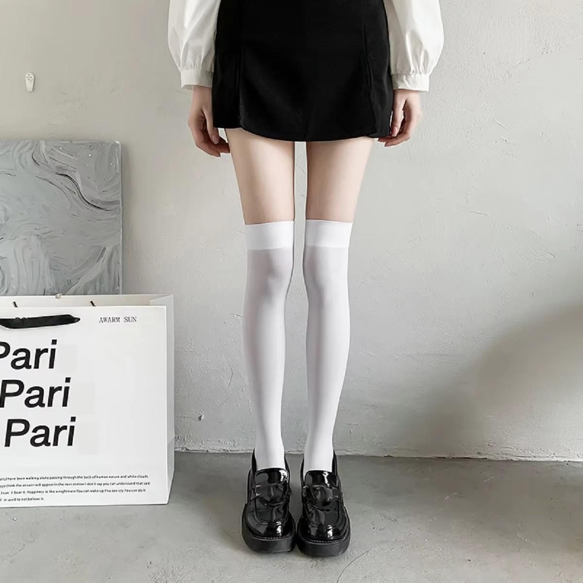 

Чулки до бедра однотонные гольфы до колена лолита утягивающие черные белые чулки чулки до бедра гольфы до колена One Size белый