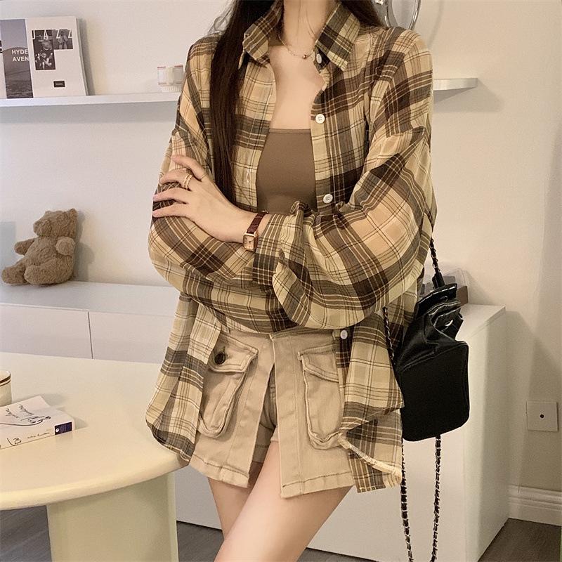 Damen Sommer 2025 Karierte Hemdjacke - Lässiger Stil, Sonnenschutz-Oberteil