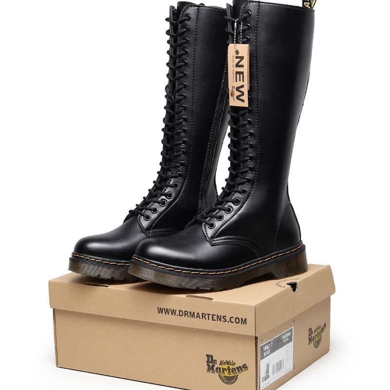 Lochstiefel Damen Oberleder echtes Rindsleder Martin Stiefel Muffin dicke Sohle Kurzstiefel Runde Spitze Trend