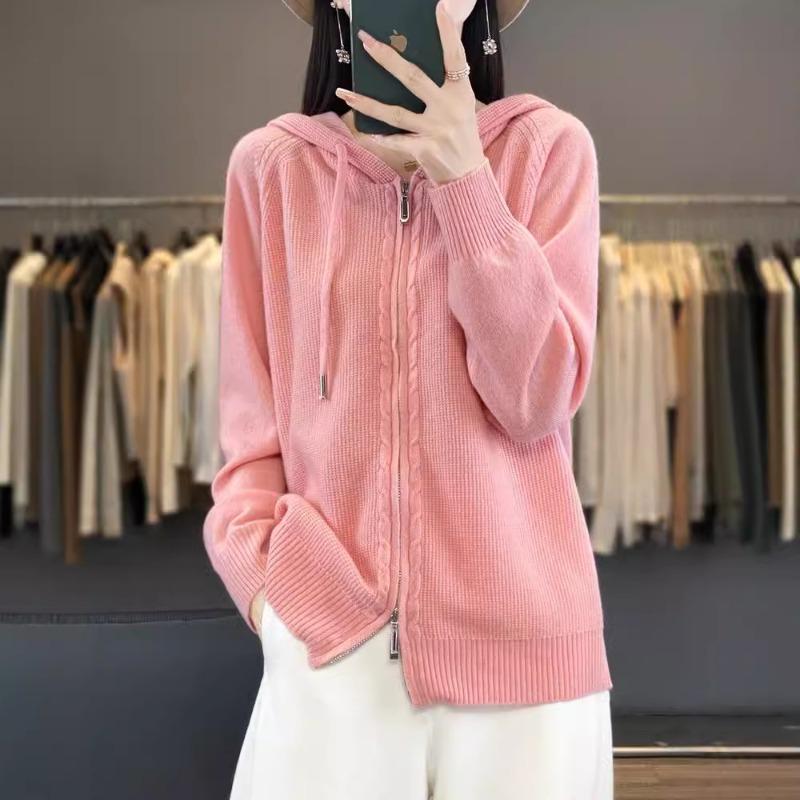 New Knitted Jacket Women's Premium 24 Autumn and Winter Fashion Versatile Hooded Zipper Sweater Cardigan