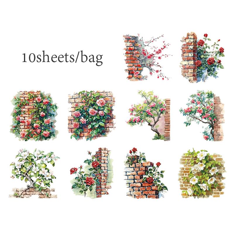 10 Sheets/Bag Sticker Pack Garden Landscaping Handbook Stationery DIY & Scrapbooking Phone Case Diary Decoration
