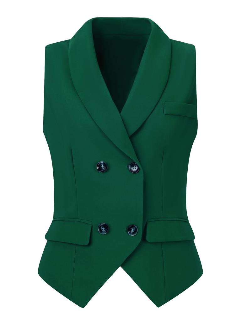 Allegra K Women's Elegant Double-Breasted Sleeveless Suit Vest in Dark Green, Size M
