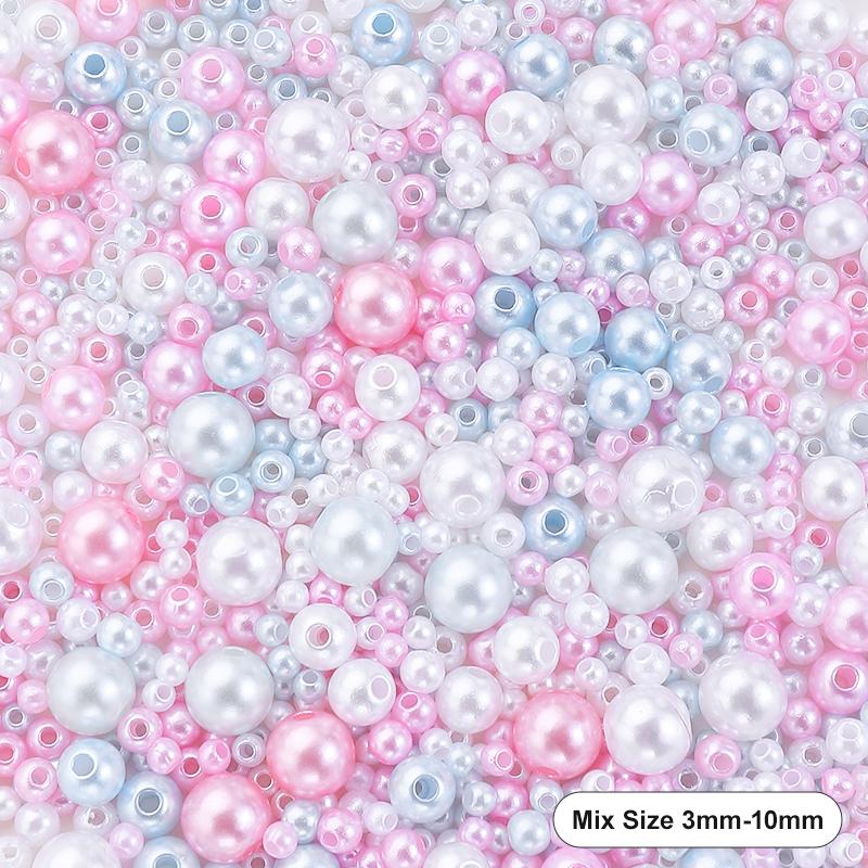 Mixed Size Acrylic Pearl Beads Round Tiny Craft Beads Loose Pearls for Jewelry Making DIY Craft Necklaces Bracelets 30g/pack