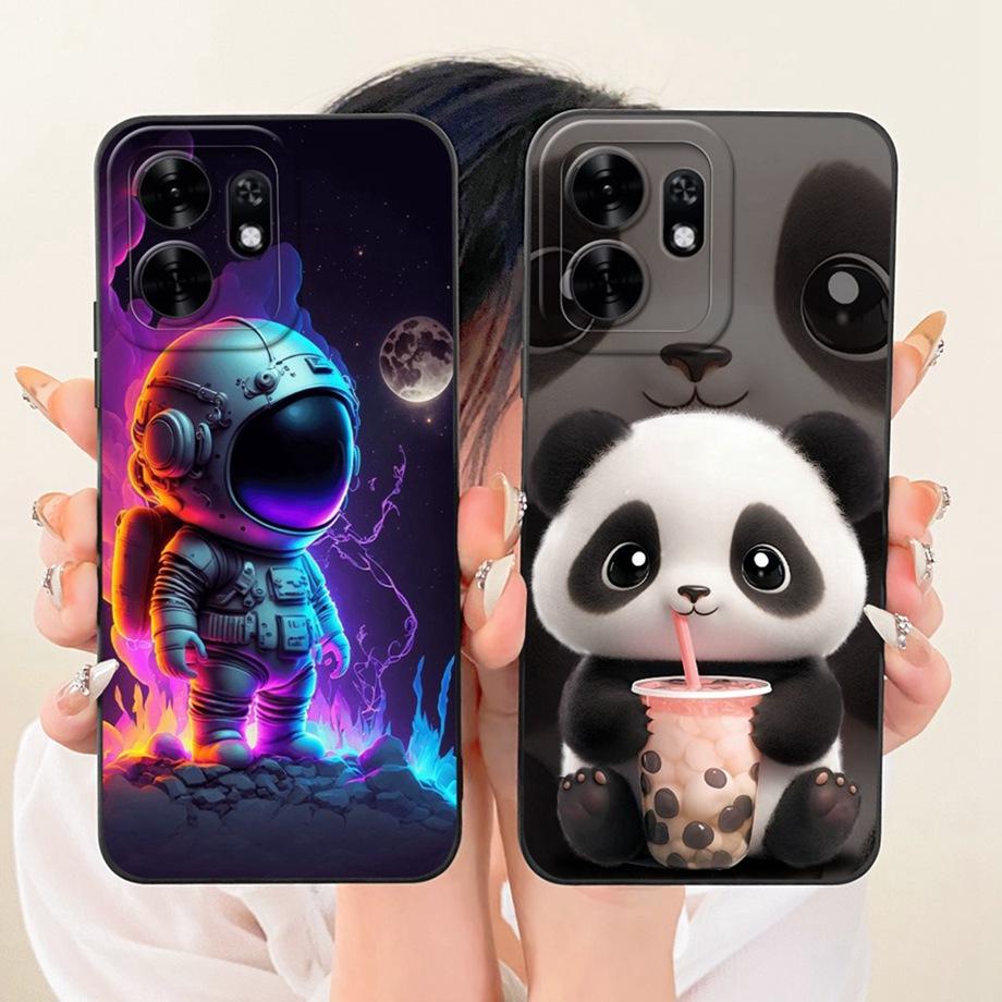 Soft Liquid Silicone Phone Case For Honor X6D Play 60A Black Cat Cartoon Dragon Animals Pattern Bumper For Enjoy 60A Back Cover