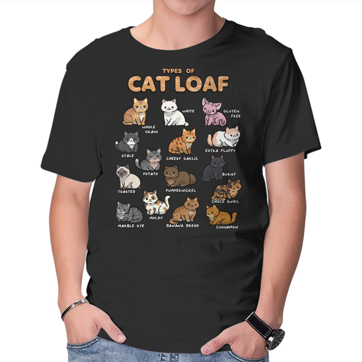 Unisex Crew Neck T-Shirt Types Of Cat Loaf Graphic Short Sleeve Casual Tee XXXXL