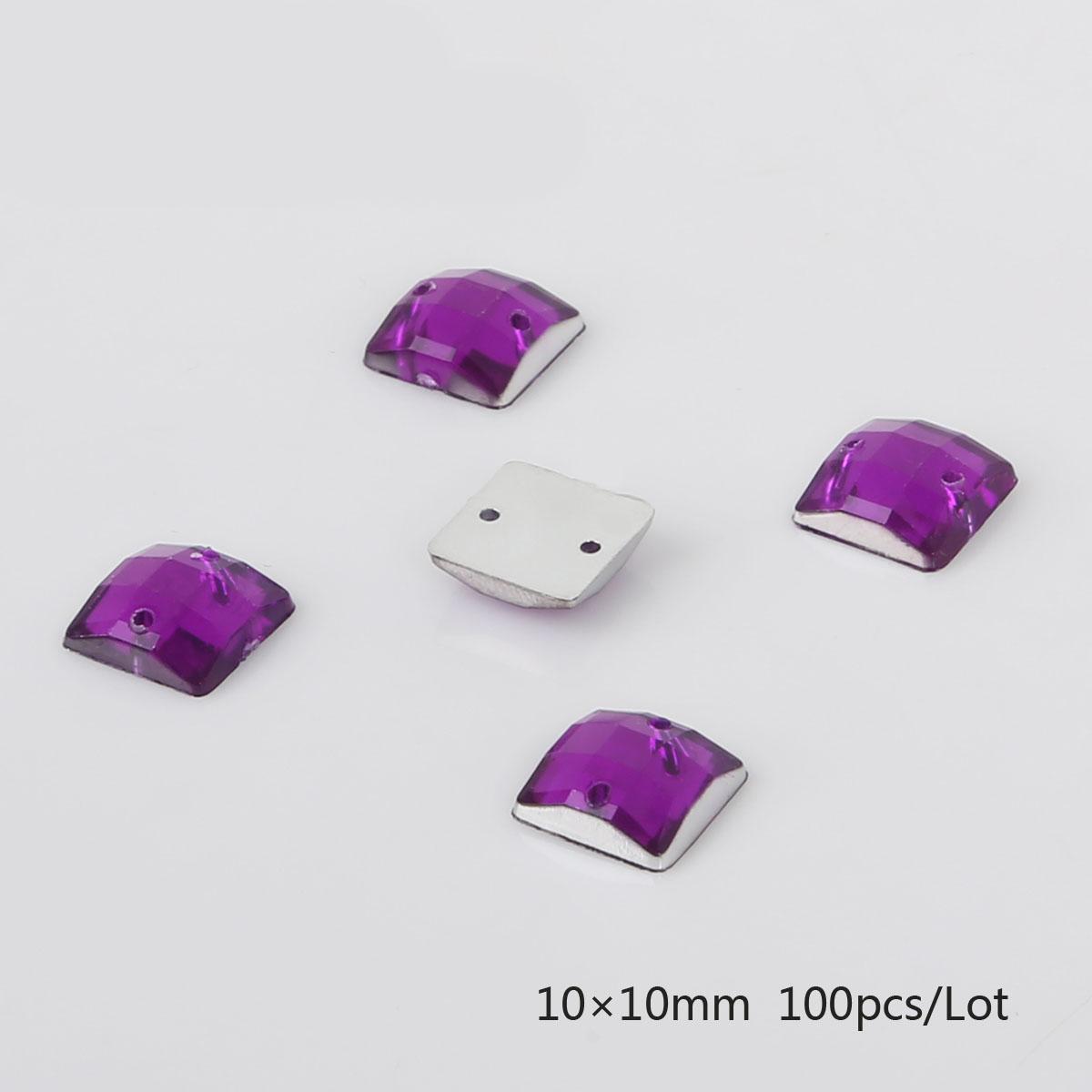 

50/100 шт., стразы с плоской обратной стороной, квадратные акриловые бусины, пришитые стразы, хрустальные камни для рукоделия, украшения для скрапбукинга 10x10mm 100pcs