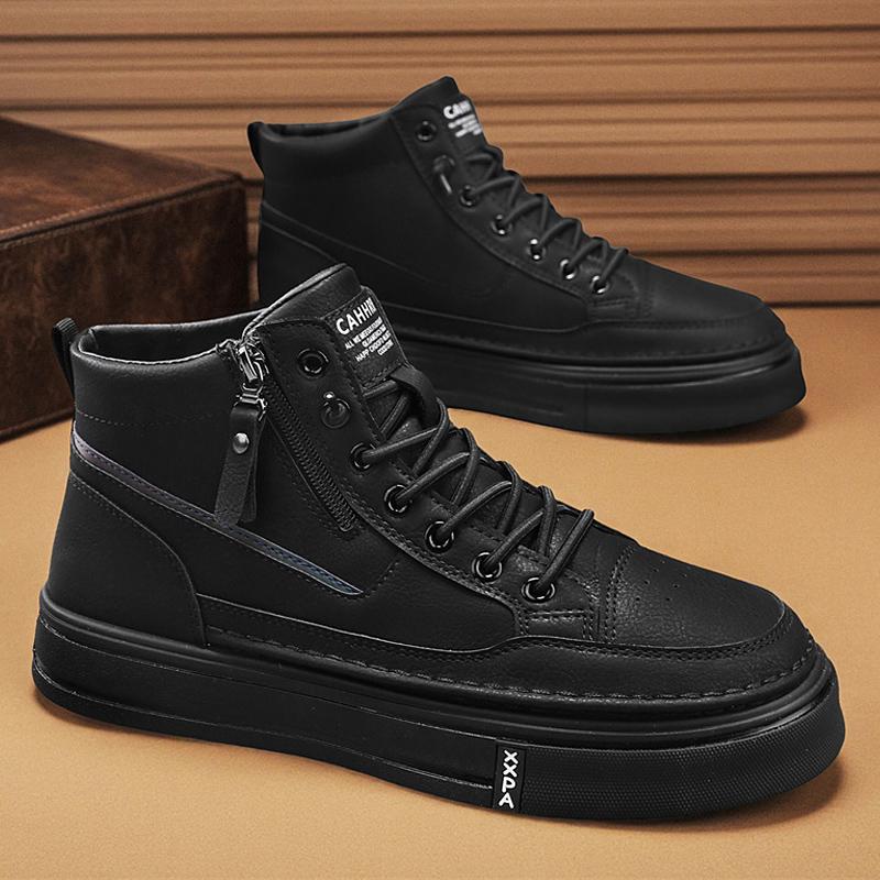 

2025 winter new bag heel board shoes wear-resistant and durable high-top youth Korean version trendy casual shoes men s small black shoes 45