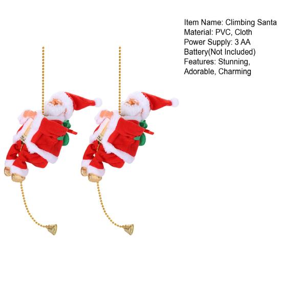 Kletternder Weihnachtsmann mit Musik Animierter Elektrischer Kletternder Weihnachtsmann am Seil Neuheit Weihnachtsbaumschmuck für Feiertags-Kamin-Heimdekoration