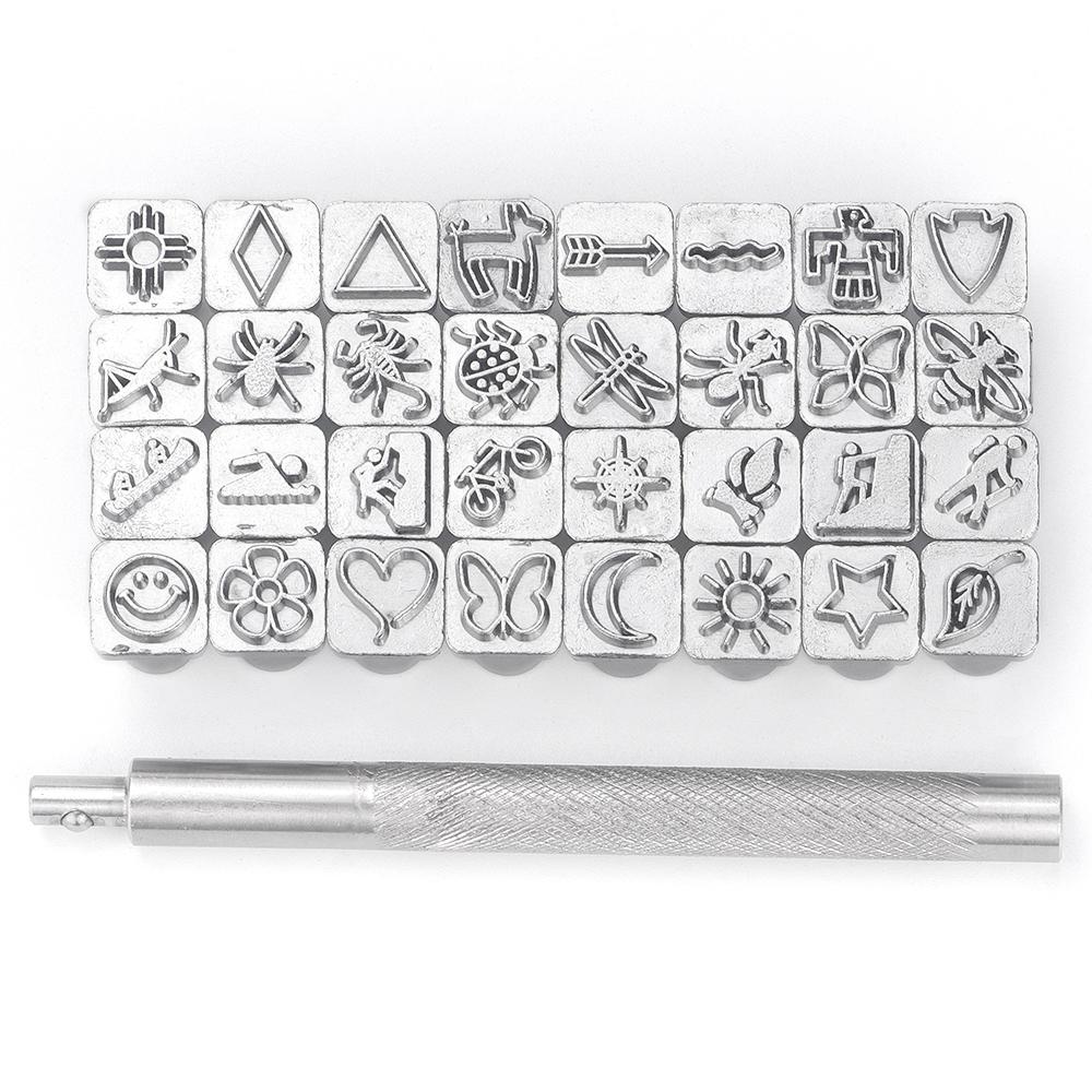 1 Set DIY Leder Skulptur Stempelwerkzeug, Manuelles Leder Schnitzerei Druckwerkzeug, Verschiedene Ausgefallene Form Gravur & Stempelwerkzeug Set