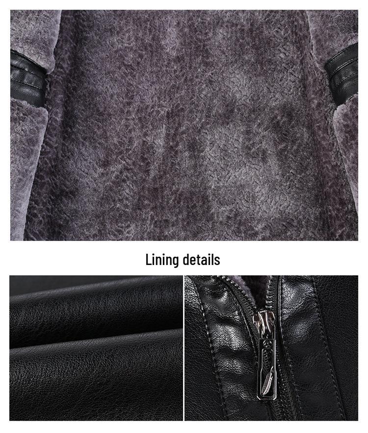 Men's Winter Fleece Lined Genuine Sheepskin Leather Jacket with Fur Trim