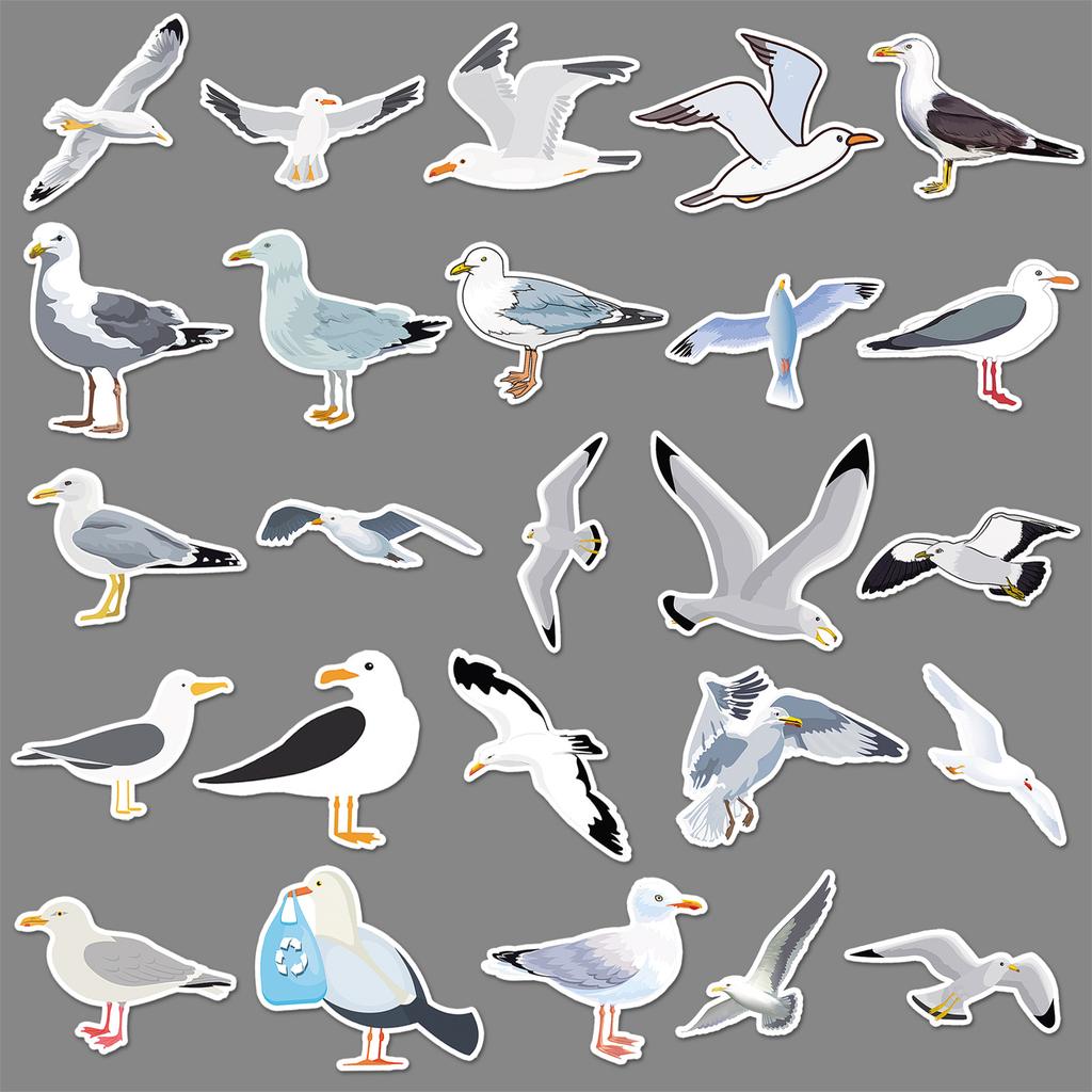 50 Seagull Doodle Stickers Personalized Cartoon Animal Bird Decorative Mobile Phone Case Suitcase Water Cup Stickers