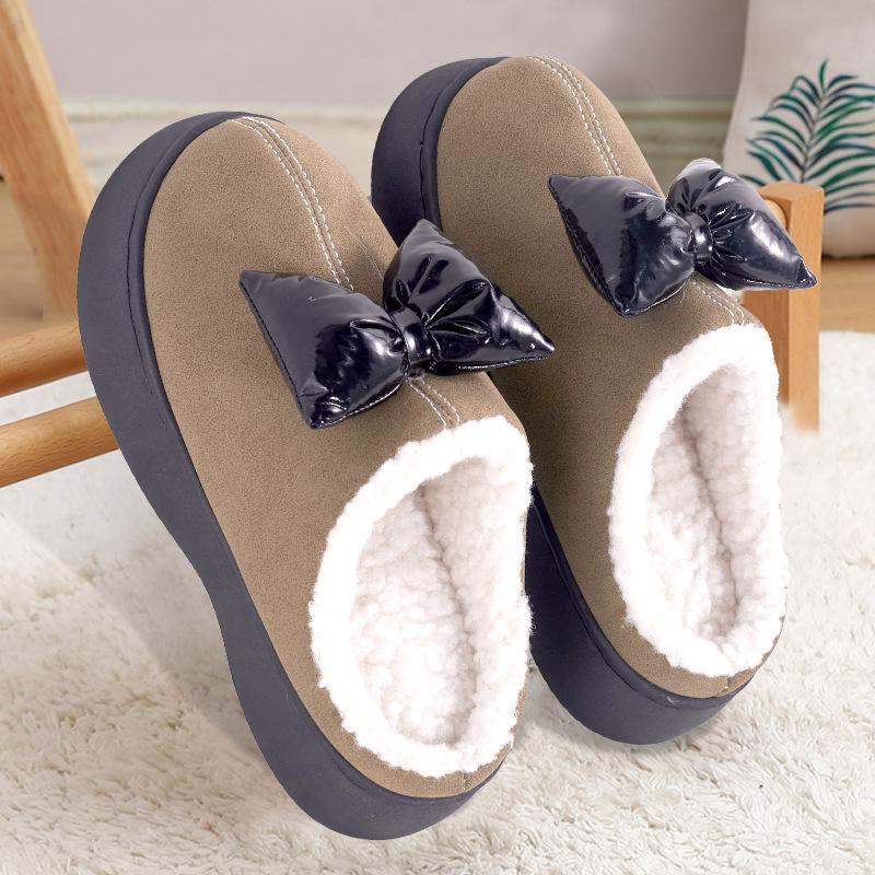 Warme Baumwollpantoffeln Herbst und Winter Schleife Indoor dicker Boden verschleißfest desodorierend Außenbekleidung rutschfeste Baumwollpantoffeln Winter