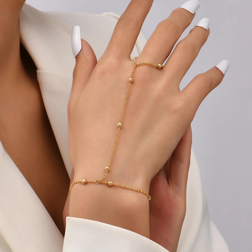 Braccialetto Anello Mano Delicato Placcato Oro Catene a Maglia Fatte a Mano Braccialetti a Pettorina Gioielli per Mano da Donna Regalo Trendy
