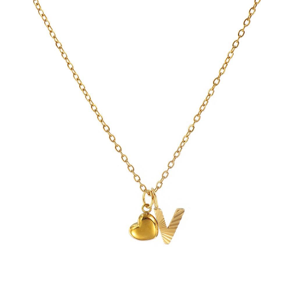 Doreen Box Gold Plated Heart Letter Pendant Necklace 304 Stainless Steel Chain Necklace For Women, Stylish Gift 45cm+ 5cm,1PC
