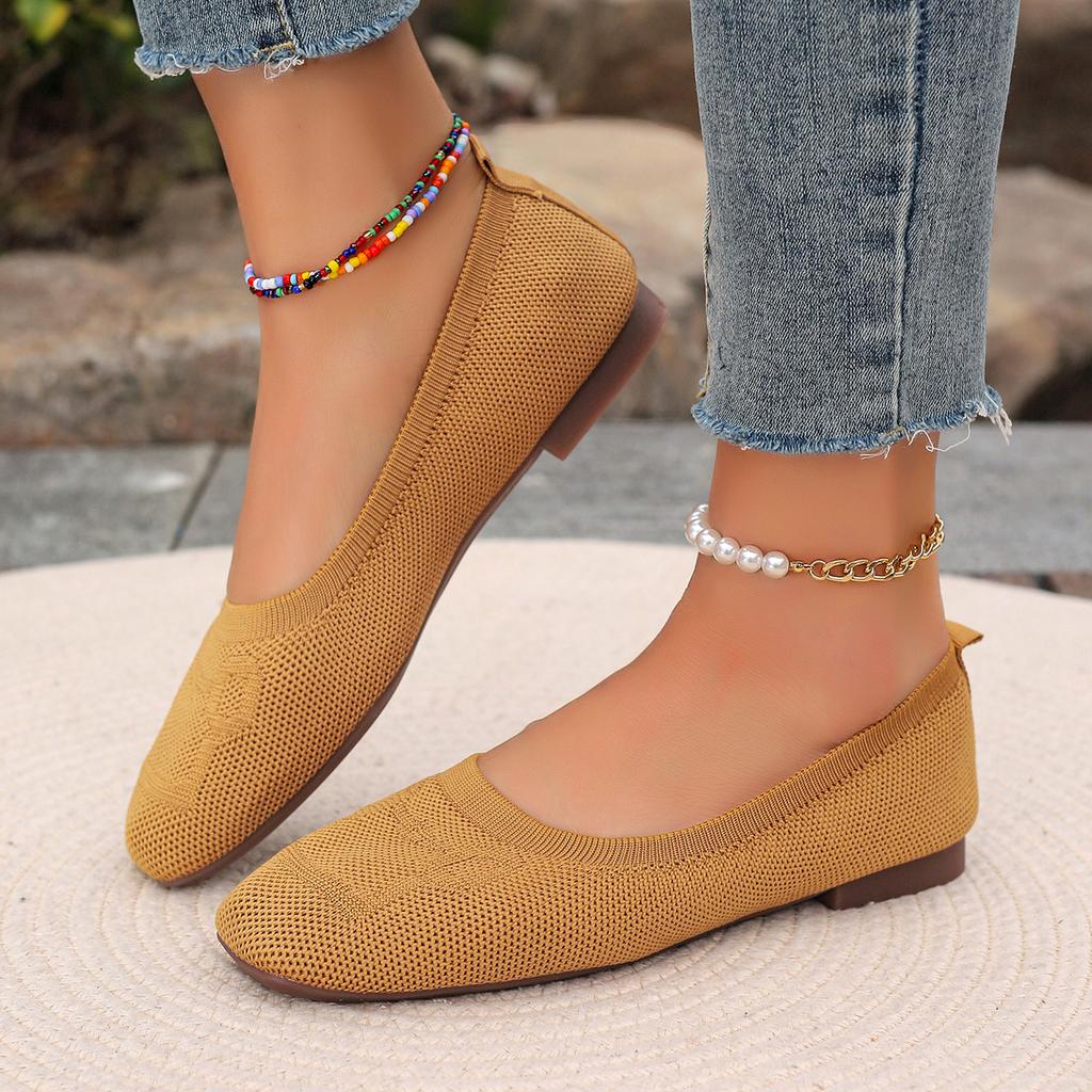 Fashion Big Size 43 Women Flats Knitted Breathable Sneakers Ladies Soft Bottom Ballet Loafers Casual Slip on Boat Shoe for Woman