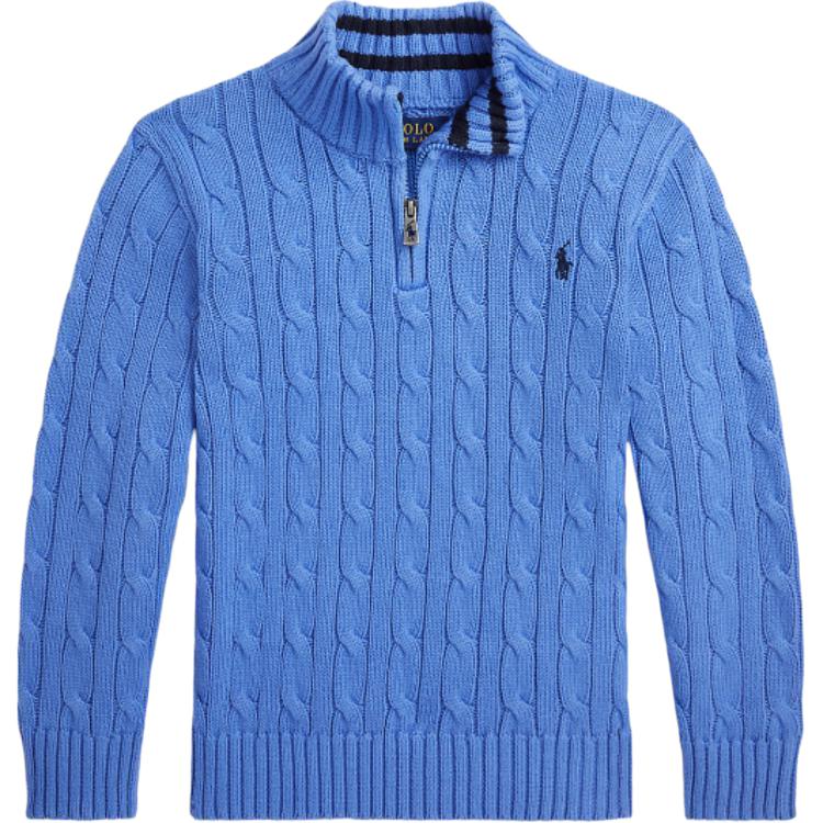 Polo Ralph Lauren Striped Mock Neck Pullover Logo Slim Fit Long Sleeve Sweater Kids sweater Blue CWPOSWEB6820493-400